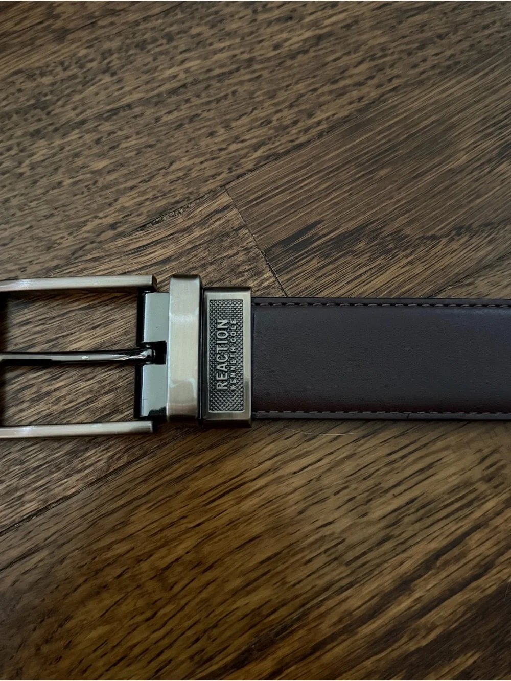 Kenneth Cole Reaction Brown/Black Reversible Leather Belt with Silver Buckle